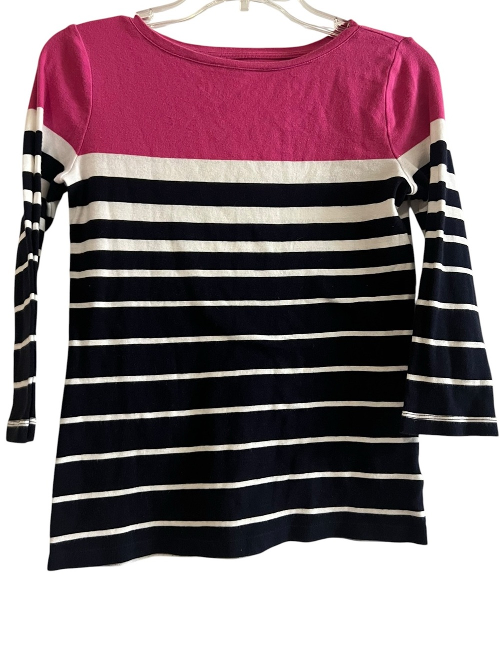 Talbots Pima Cotton Striped 3/4 Sleeve Top Petites P